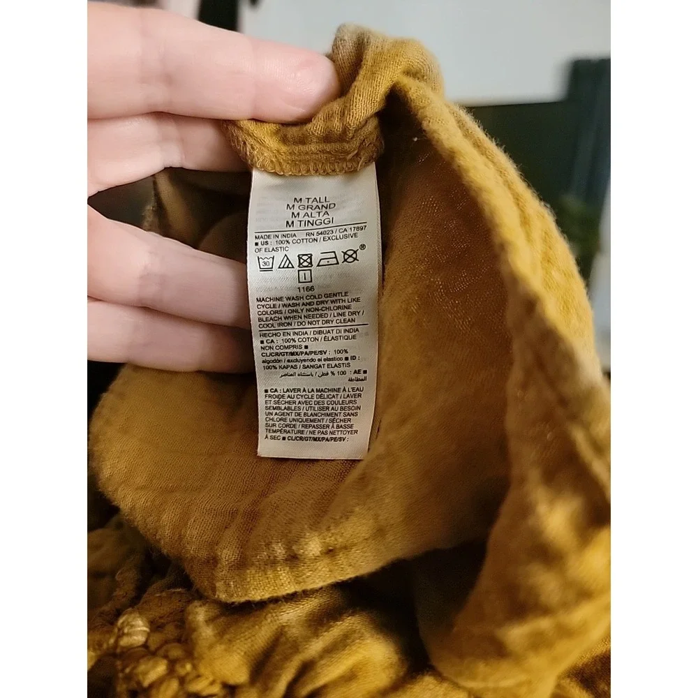 Puff Sleeve Caramel Brown Shirred Cotton Babydoll‎ Blouse SZ M Milkmaid Old Navy